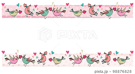 小鳥とハート フレーム ライン 背景素材 ピンク 小鳥とハート フレーム ライン 背景素材 ピンク 98876828