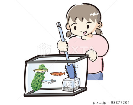メダカのお世話をする女の子(水槽の掃除) メダカのお世話をする女の子(水槽の掃除) 98877204