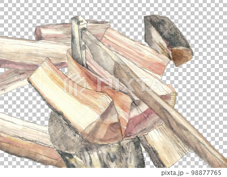 砍柴場景插畫【手繪水彩畫】白背透明背景 98877765