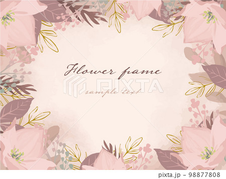 くすみピンクのフラワーフレーム背景イラスト 98877808