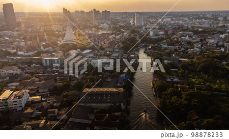 High angle view Aerial photograph of big buddha in the city large Buddha statue  in Bangkok (Wat Pak Nam Phasi Charoen) Thailand 98878233
