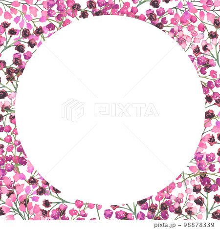 Border of floral elements in pink colors. Watercolor print of small floral elements. 98878339