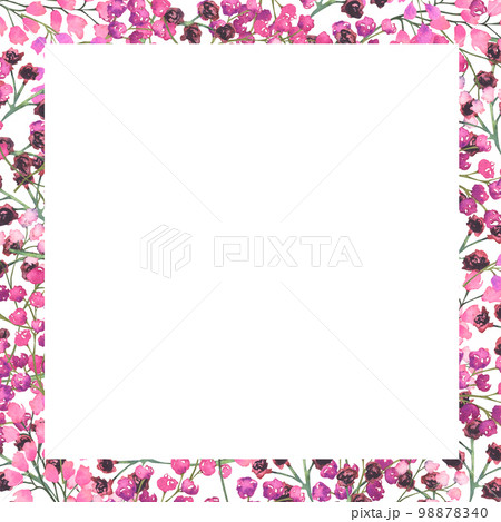 Border of floral elements in pink colors. Watercolor print of small floral elements. 98878340