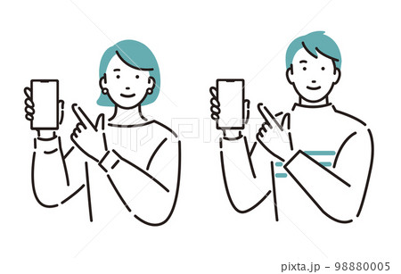 人物 スマホを指差す男女セット 98880005