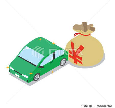 自動車と日本円が入ったお金の袋 98880708