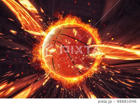 爆発して破片が飛び散るバスケットボールのボールの3dイラスト 98881046