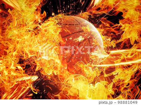 爆発して破片が飛び散るバスケットボールのボールの3dイラスト 98881049