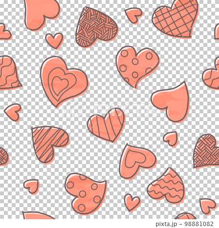 手寫風格心形無縫圖案（紅色） 98881082