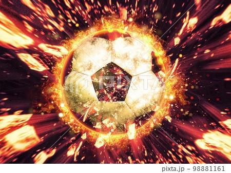 爆発して燃え上がるサッカーボールの3dイラスト 爆発して燃え上がるサッカーボールの3dイラスト 98881161