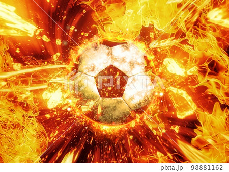 爆発して燃え上がるサッカーボールの3dイラスト 爆発して燃え上がるサッカーボールの3dイラスト 98881162