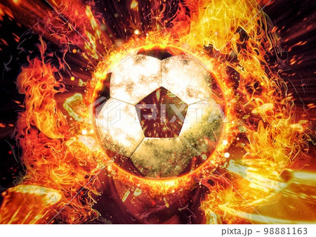 爆発して燃え上がるサッカーボールの3dイラスト 爆発して燃え上がるサッカーボールの3dイラスト 98881163