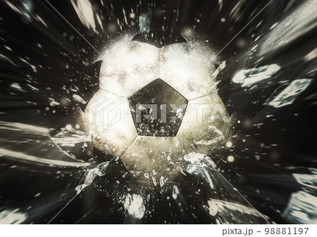 爆発して破片が飛び散るサッカーボールの3dイラスト 98881197