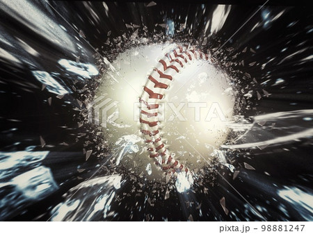 爆発して破片が飛び散る野球ボールの3dイラスト 98881247