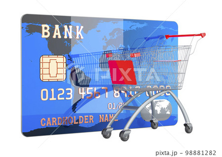 Credit Card with shopping cart, 3D rendering 98881282