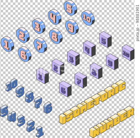 Three-dimensional and isometric numbers vector icon set, illustration with main lines Three-dimensional and isometric numbers vector icon set, illustration with main lines 98881901