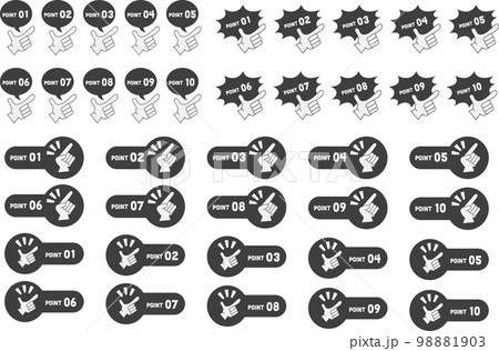 モノクロの指のジェスチャーとポイントのアイコンイラストのセット素材 98881903