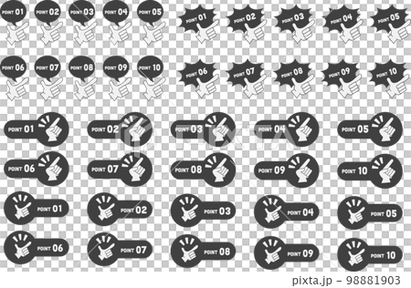 モノクロの指のジェスチャーとポイントのアイコンイラストのセット素材 98881903