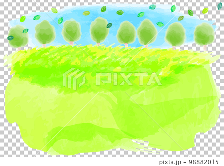 Watercolor green tree and meadow frame 98882015