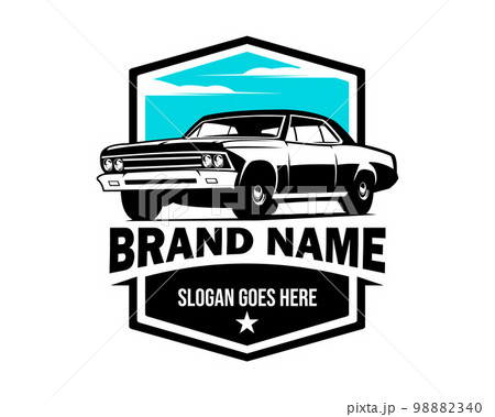 Chevrolet muscle car logo silhouette. isolated white background view from side. Best for badge, emblem, icon, sticker design. car industry. available in eps 10. 98882340