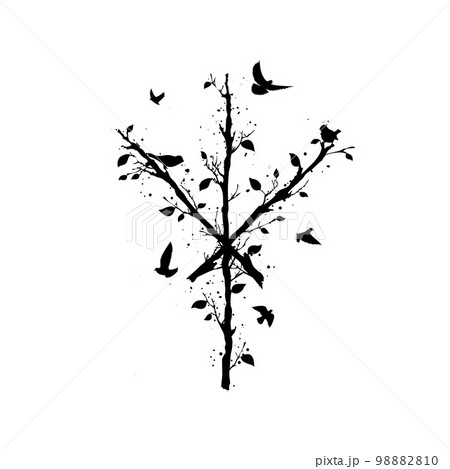 Rune with tree branches and birds 98882810