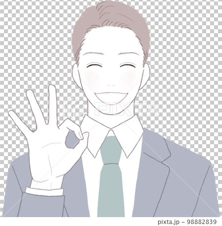 笑顔のスーツを着た爽やかな若い男性 OKポーズver 笑顔のスーツを着た爽やかな若い男性 OKポーズver 98882839