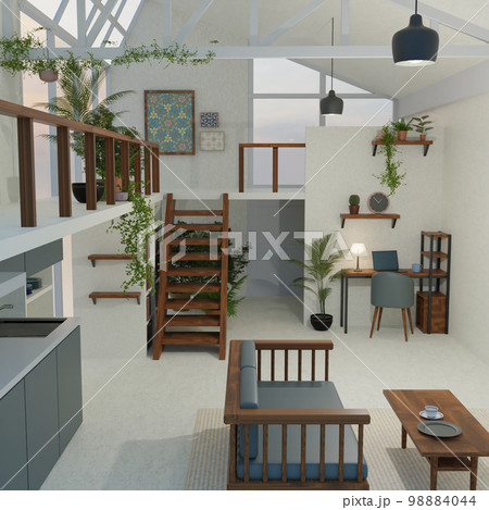 窓の大きいおしゃれな家　インテリア、家具 98884044