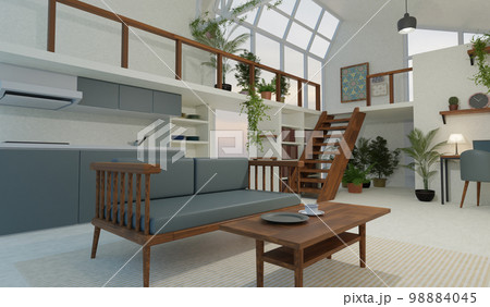 窓の大きいおしゃれな家　インテリア、家具 98884045