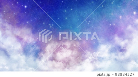 雲の上の空 メルヘンな星空 かわいい空の背景イラスト 98884327