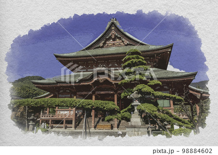 水彩画風　甲府　甲斐善光寺　金堂　山梨県甲府市 98884602