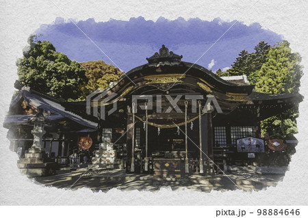 水彩画風　甲府　武田神社　拝殿　山梨県甲府市 98884646