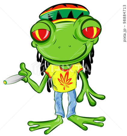 jamaican Frog Character Cartoon. isolated on white jamaican Frog Character Cartoon. isolated on white 98884713