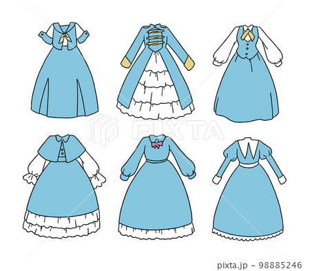 水色のワンピースのイラストセット 98885246