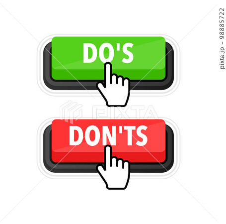 Dos and donts button. Good and Bad Icon. Positive and negative sign. Dos and donts button. Good and Bad Icon. Positive and negative sign. 98885722