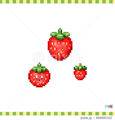 Pixel art strawberry icon. Vector 8 bit style illustration of strawberry symbol. Cute decorative element of retro video game computer graphic for game asset, sprite, sticker or web. 98886502