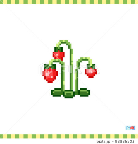Pixel art strawberry bush icon. Vector 8 bit style illustration of strawberry berries. Cute decorative element of retro video game computer graphic for game asset, sprite, sticker or web. Pixel art strawberry bush icon. Vector 8 bit style illustration of strawberry berries. Cute decorative element of retro video game computer graphic for game asset, sprite, sticker or web. 98886503