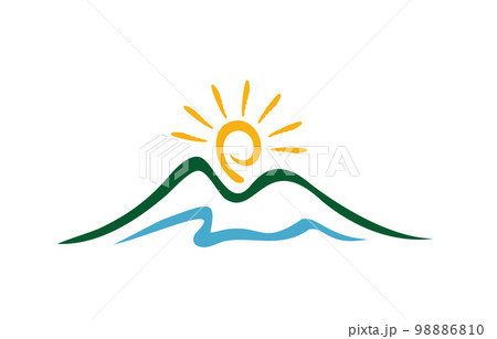 Mountain and Hand Care Sun Vector Icon 98886810