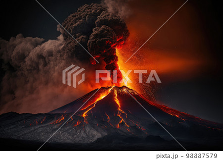 噴火する活火山 98887579
