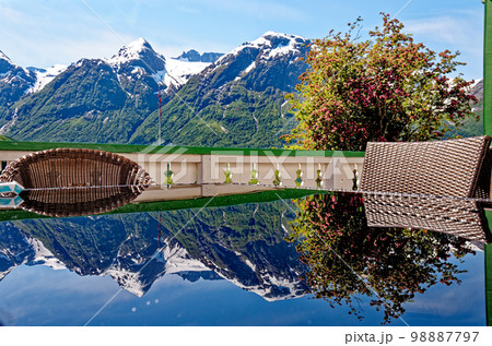 Reflexion of beautiful landscape near Hellesylt - Norway Reflexion of beautiful landscape near Hellesylt - Norway 98887797