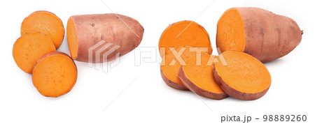 Sweet potato isolated on white background closeup. Top view. Flat lay. 98889260
