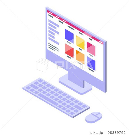 Home office desktop computer icon. Isometric of home office desktop computer vector icon for web design isolated on white background Home office desktop computer icon. Isometric of home office desktop computer vector icon for web design isolated on white background 98889762