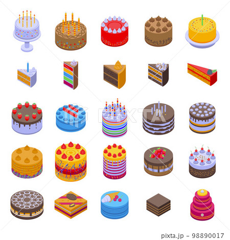 Cake icons set. Isometric set of cake vector icons for web design isolated on white background 98890017