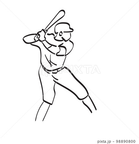 Baseball Player, Hitter Swinging With Bat, One Line Drawing Vector