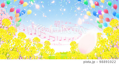 菜の花畑と桜並木 背景素材 菜の花畑と桜並木 背景素材 98891022