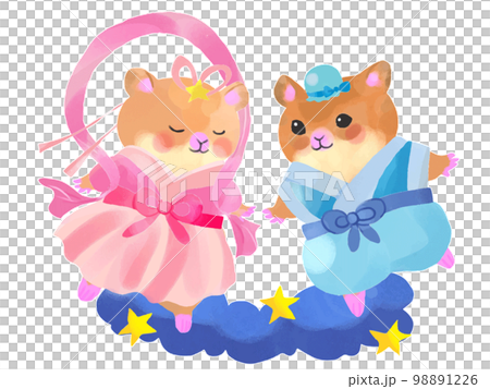 hand drawn watercolor tanabata hamster 98891226