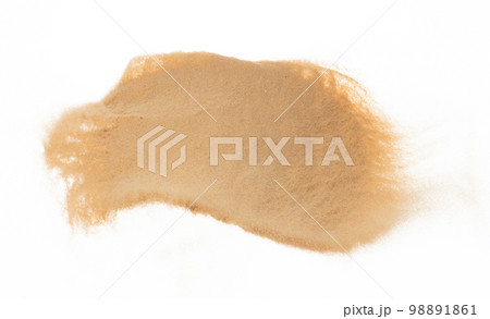 Small size fine Sand flying explosion, Golden grain wave explode. Abstract cloud fly. Yellow colored sand splash silica in Air. White background Isolated high speed shutter, throwing freeze shot Small size fine Sand flying explosion, Golden grain wave explode. Abstract cloud fly. Yellow colored sand splash silica in Air. White background Isolated high speed shutter, throwing freeze shot 98891861