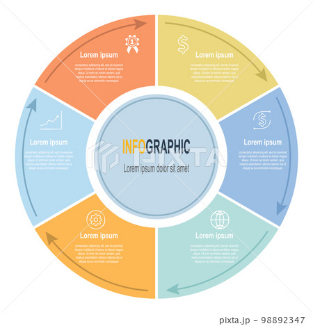 Infographic White circle template, 6 steps business data illustration Infographic White circle template, 6 steps business data illustration 98892347