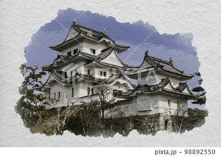 水彩画風　伊賀上野城　天守閣　三重県伊賀市 98892550
