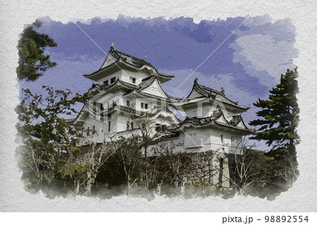 水彩画風　伊賀上野城　天守閣　三重県伊賀市 98892554