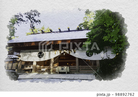 水彩画風　椿大神社　拝殿　三重県鈴鹿市 98892762