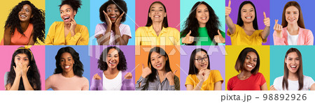 Set of attractive stylish multicultural young ladies, collage Set of attractive stylish multicultural young ladies, collage 98892926